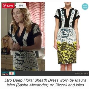 Etro Milano Italy Black, white Yellow Floral Sheath Dress seen on TV sz42 (US 6)